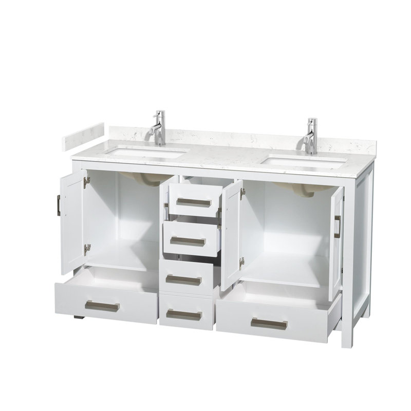 Sheffield 60" White Freestanding Double Bathroom Vanity with Marble Top
