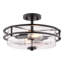 Plafonnier semi-encastré rond avec verre transparent 2 lumières Grace, noir mat, compatible avec DEL, largeur 14,75 po-132963516