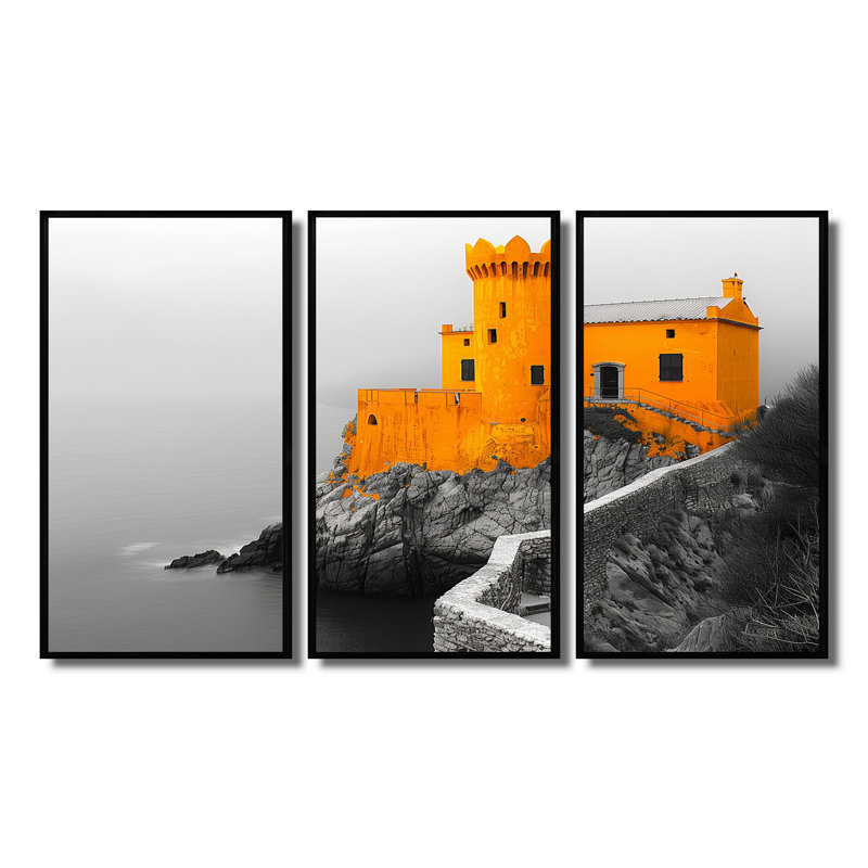 Ensemble d'art mural «Fortress I» - Fortress, H 40 po x l 60 po x P 1 po, Toile avec cadre flottant noir