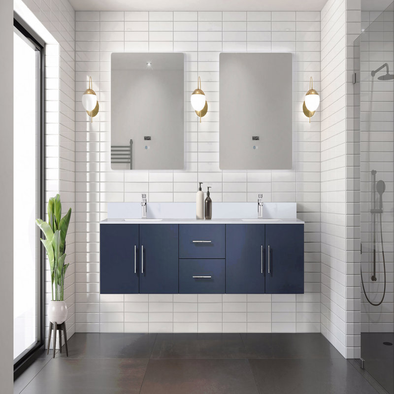 Meuble-lavabo double 80 po x P 22 po, Bleu, 80"