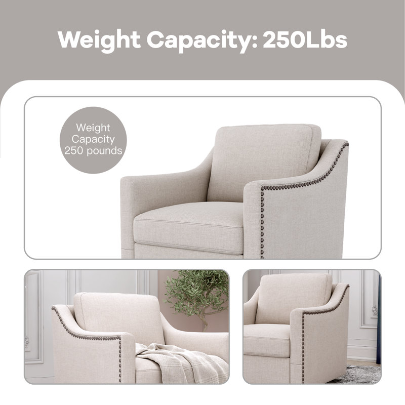 Masue Upholstered Swivel Club Chair, White Linen