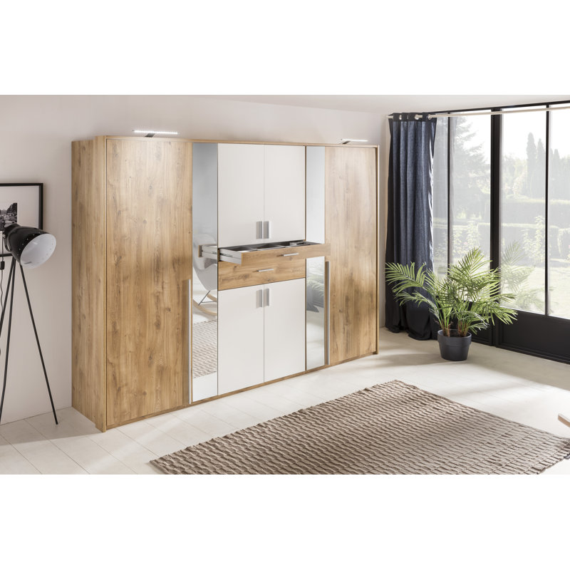 Adelaida 6 Door Manufactured Wood Wardrobe, White/Light Brown, 210cm H x 270cm W x 58cm D