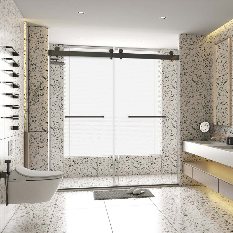 Porte de douche sans cadre de l 68 po x H 76 po, Noir