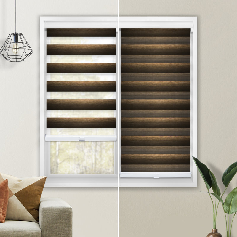 Custom Cordless Zebra Roller Shades – Premium Dual Layer Sheer and Solid Fabric Stripes - Light Filtering and Room Darkening