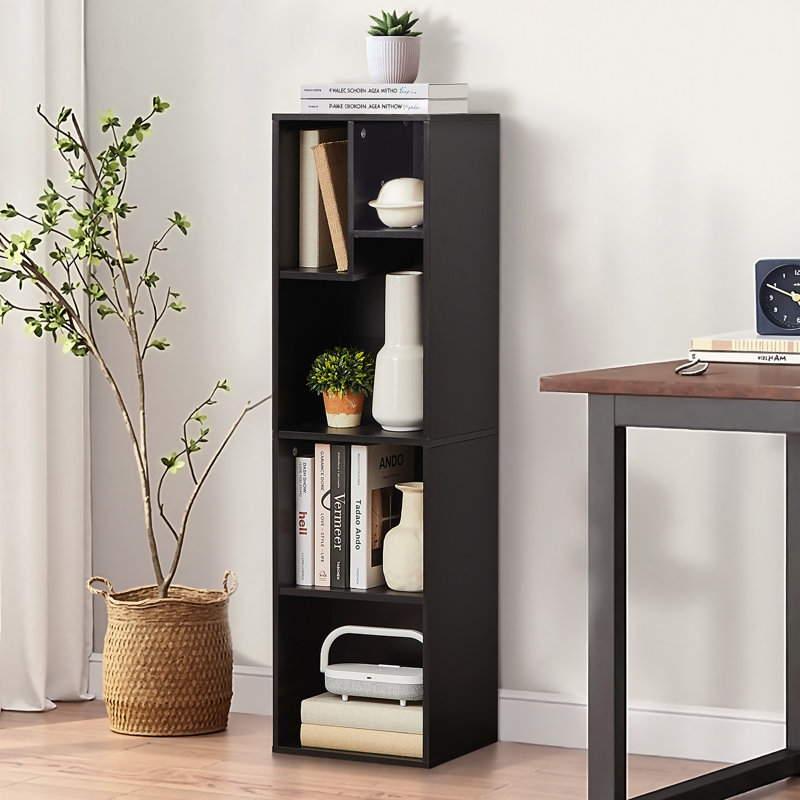 Petite bibliothèque noire à 5 cubes, petite armoire de rangement avec tablettes ouvertes (ensemble de 2), Noir