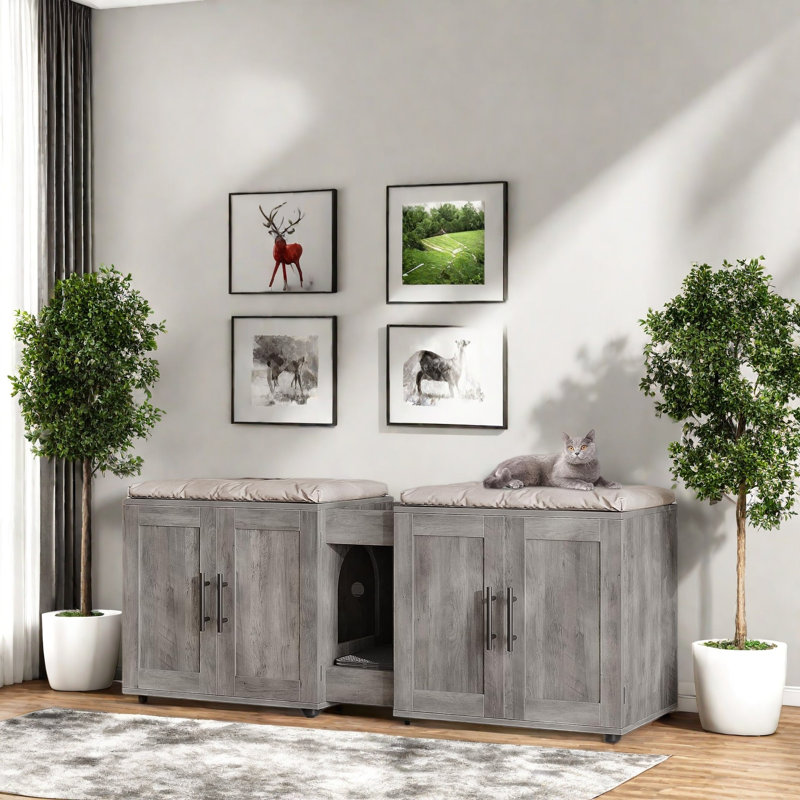 Litter Box Enclosure With Double Room
