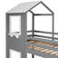 Lit simple au-dessus d'un lit superposé - construction en bois de pin avec thème de maison de jeu blanc avec garde-corps aux chutes accidentelles-1791380931