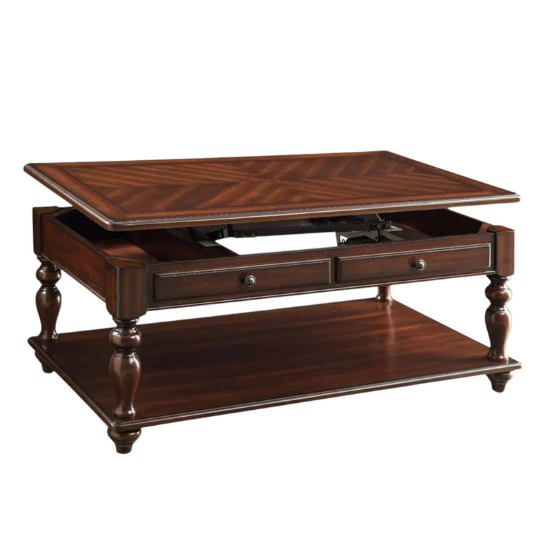 Table basse à plateau relevable en bois brun 48 "avec tablette