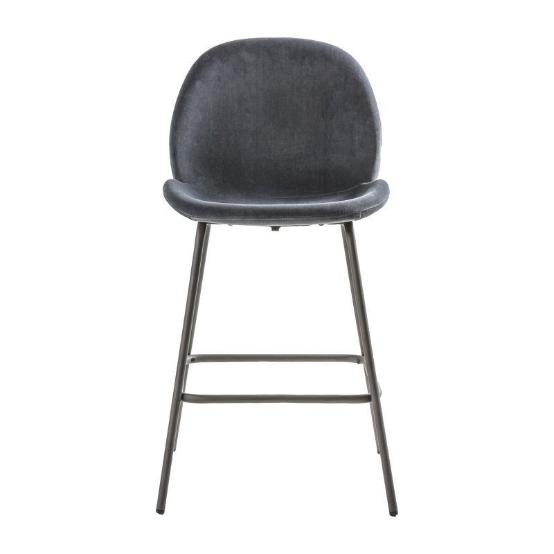 Layne Upholstered Counter Stool with Metal Frame, Grey Velvet/ Black Frame