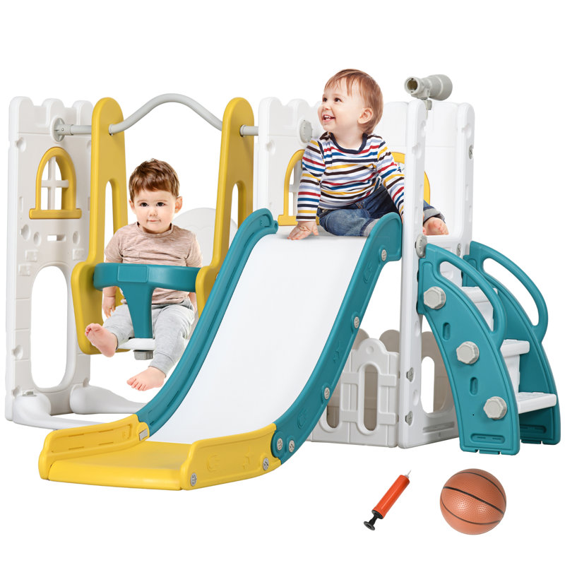 AIYAPLAY Toddler Swing and Slide Set 6 in 1 Kids Climber Swing Set Yellow