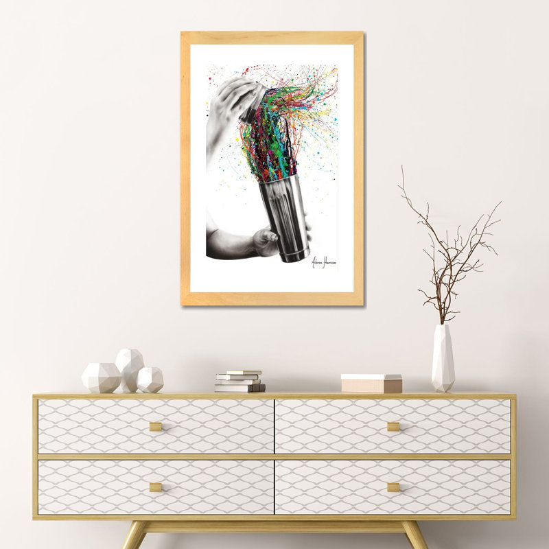 Shake It par Ashvin Harrison - impression d'art graphique, Blanc, H 24 po x l 16 po x P 1 po, Toile avec cadre en bois beige