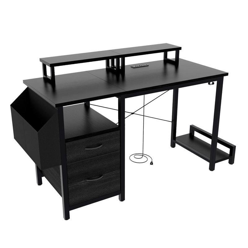 47.3" Computer Desk With Power Outlet (Not Including Office Chairs), Black
