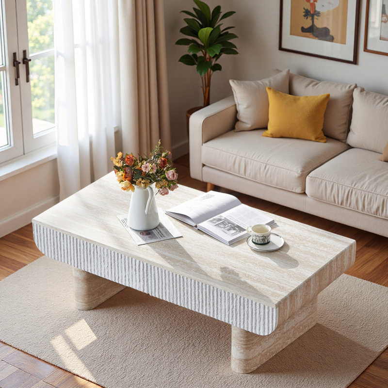 Table basse moderne avec 2 tiroirs cannelés