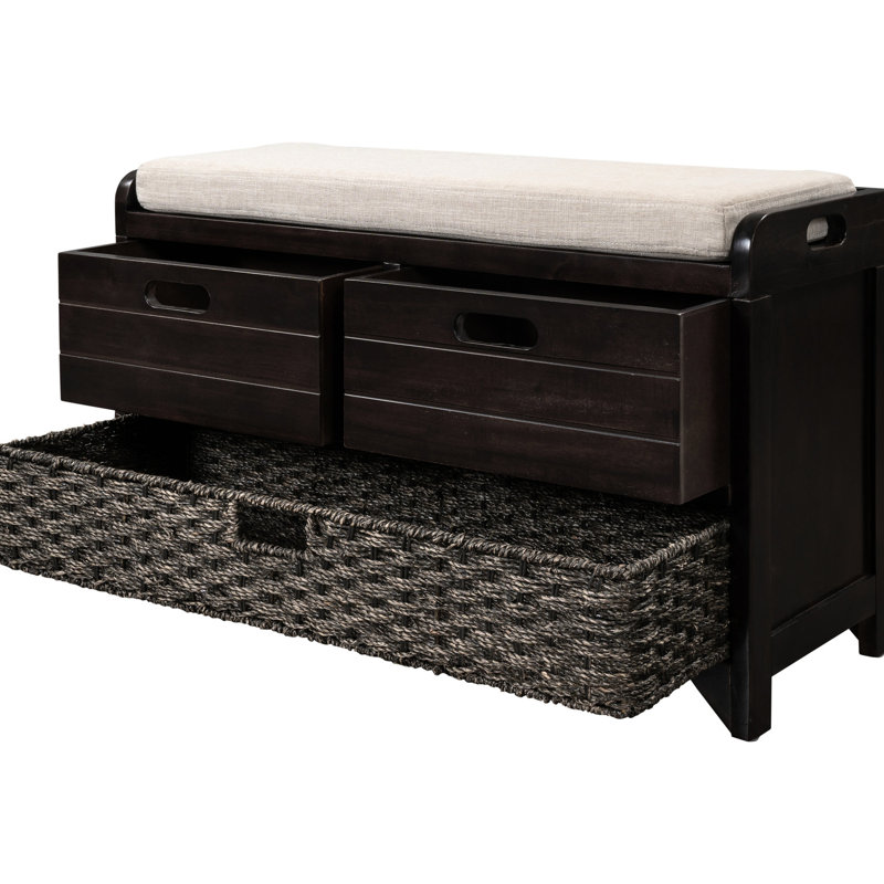 Banc de rangement spacieux avec panier amovible - Meuble d'entrée 2 tiroirs en bois massif