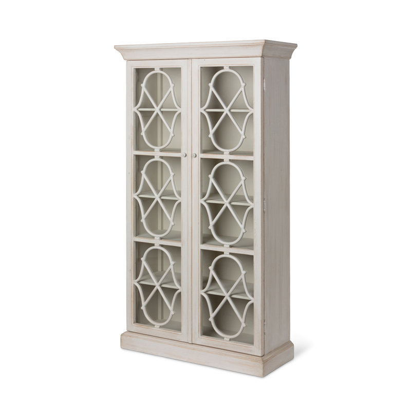 Adeline Tall Patina White Display Cabinet with Glass Doors
