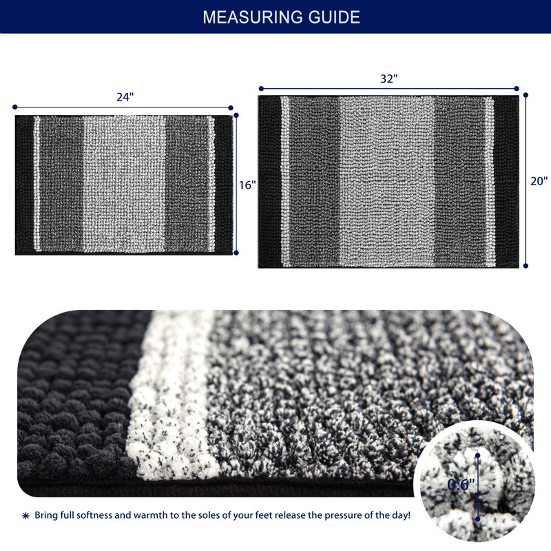 Tapis pour salle de bain Mersin, Noir, noir, noir, noir, L 16 po x L 24 po