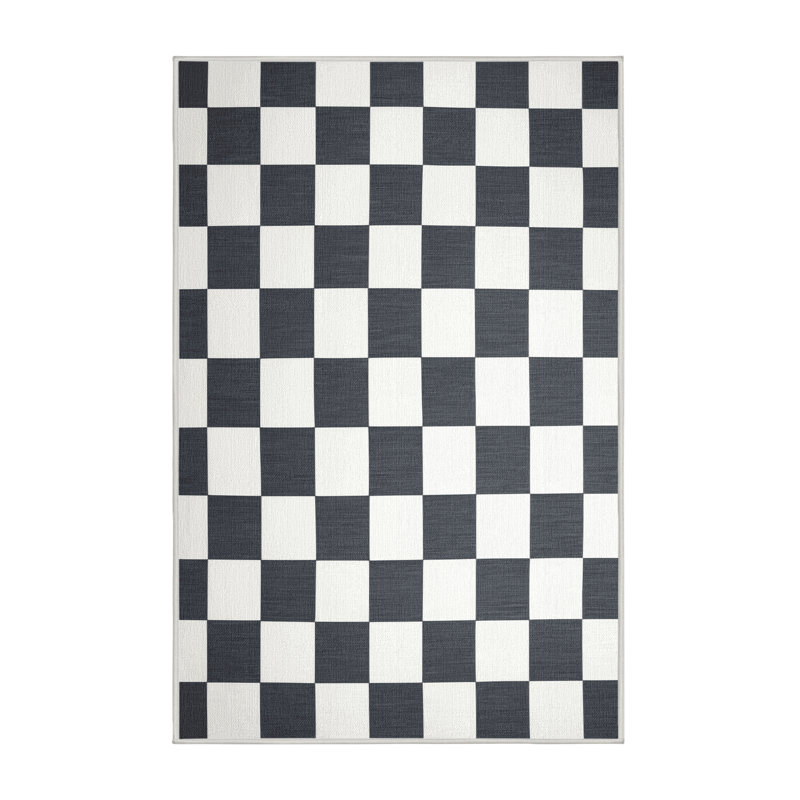 Tapis blanc à carreaux lavable à la machine, Rectangle 4pi x 6 pi