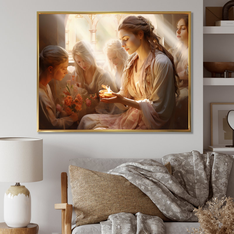 Folk Religion Miracles Embrace - impression, 12" H x 20" W, Cadre flottant doré