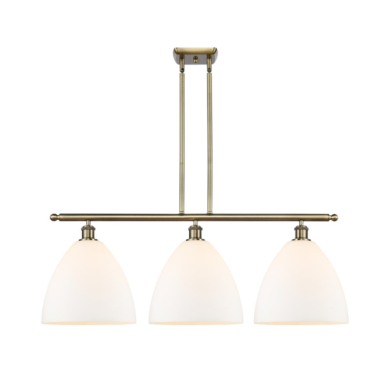 Luminaire suspendu linéaire à 3 lumières pour îlot de cuisine Alizia, Laiton antique, Blanc mat, Ampoule non incluse