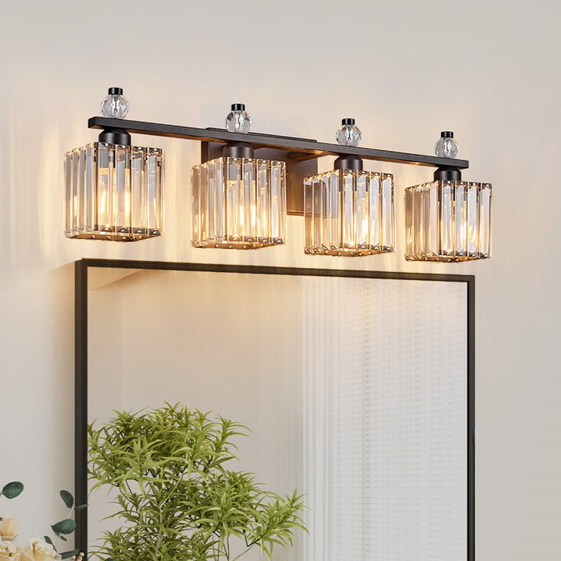 Luminaire de salle de bain Kyneisha, Sable, noir, Quatre lumières