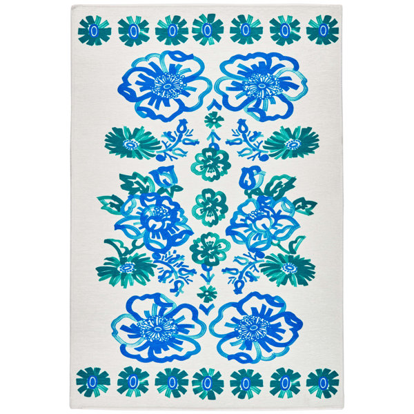 Dash and Albert Rugs Graphic Gerbera Machine Washable Rug in Teal/Blue ...
