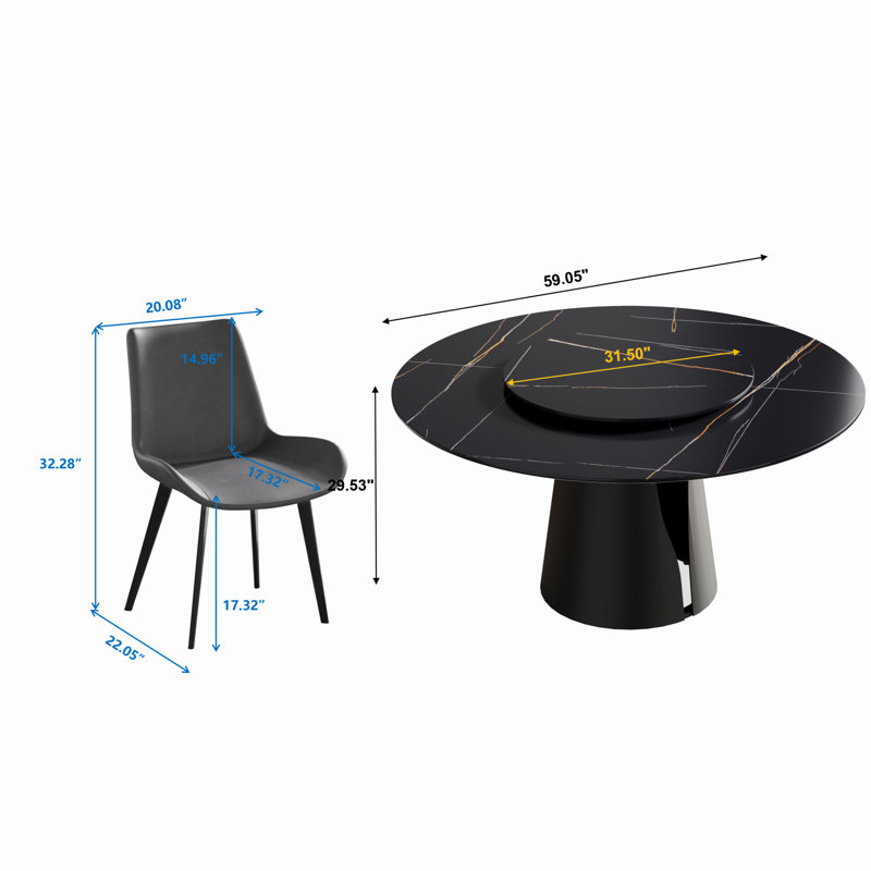 Cherno 6 - Person Pedestal Dining Set, Black Marble