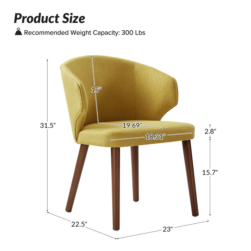Kanalu Upholstered Wingback Side Chair with Solid Wood Legs, Mustard, 4