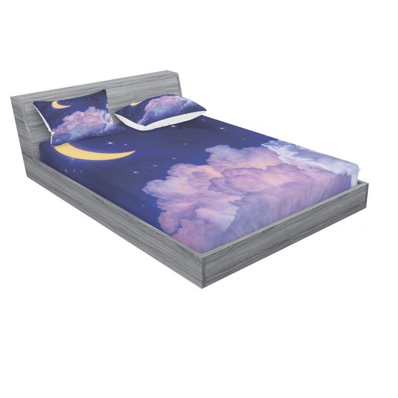 Microfiber Sheet Set, Queen Sheet Set with Fitted Sheet, Cloudy Sky of the Moon