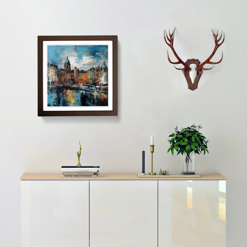 City Of Belfast Abstract Expressionism No.1 - Single Picture Frame Print on Wood, Walnut