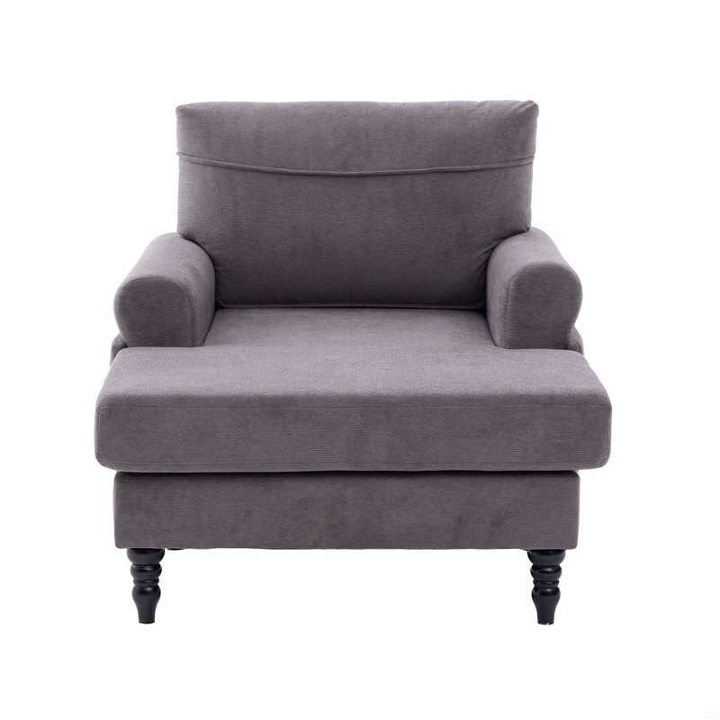 Chenille Fabric Chaise Lounge Recliner Single Sofa Living Room Bedroom Rest Chair, Dark Gray
