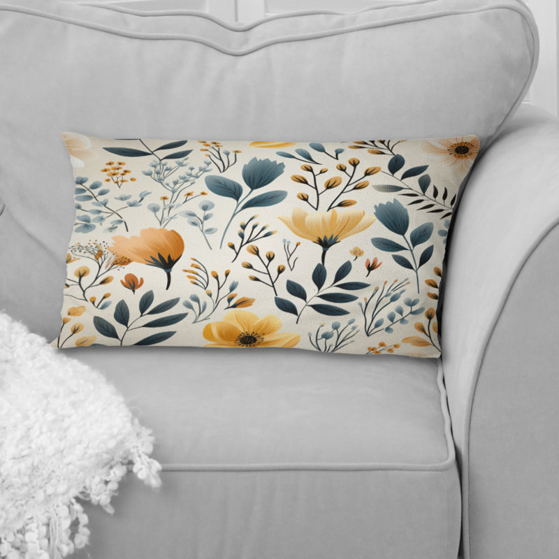 Coussin décoratif jaune pré floral antique