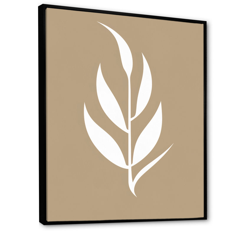 Minimal Botanicals, feuille simple sur fond beige, H 32 po x l 24 po x P 1 po, Cadre flottant noir