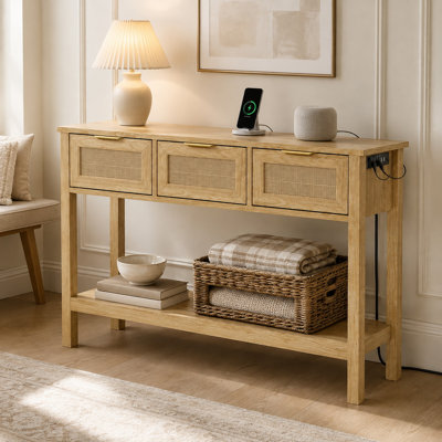 Entryway Table, Console Table With 3 Drawers & Open Shelf For Living Room, Hallway
