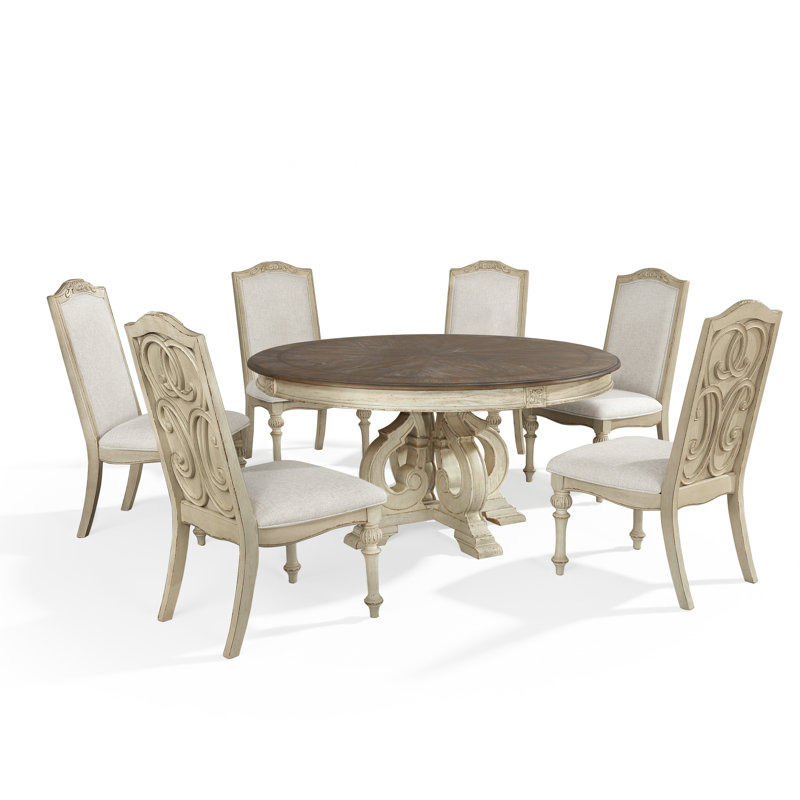 Ensemble de salle à manger 7 pièces avec chaises rembourrées Mohall, 7 pièces : table, 6 chaises, White