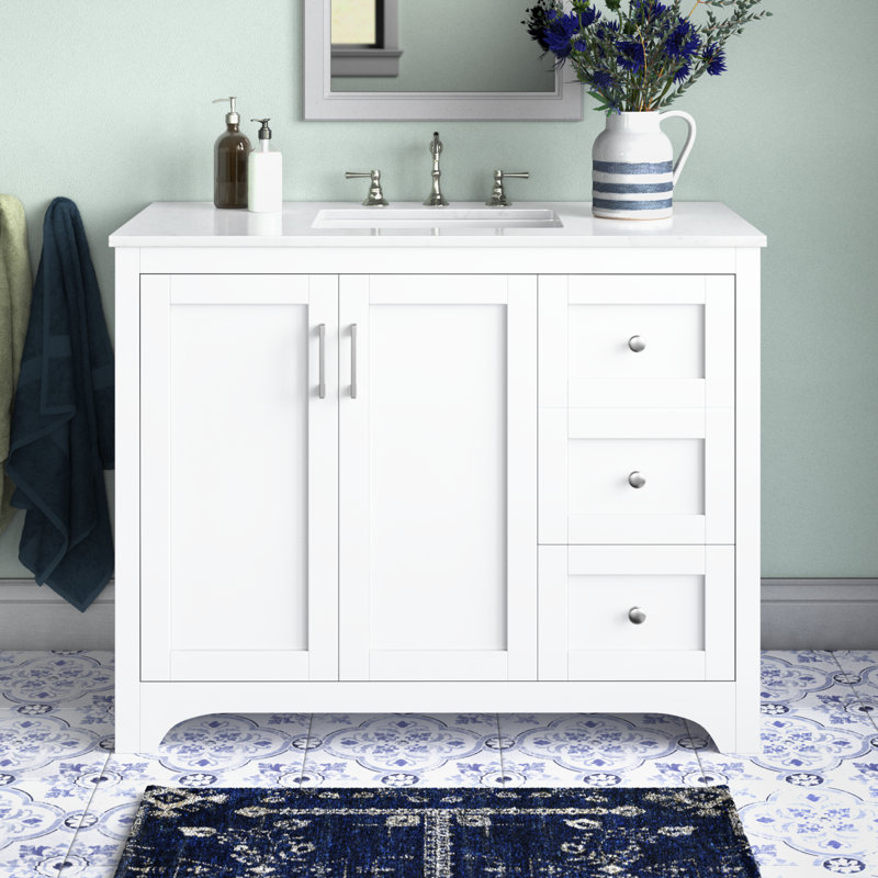 Moore 42'' Single Bathroom Vanity with Engineered Marble Top, White