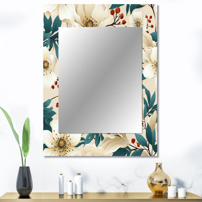 Bindera bleu et beige côtier Tranquil Florals Collage dévoilé - miroir mural floral unique, miroir floral, art imprimé en métal