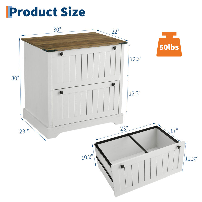 Classeur en bois avec 2 tiroirs Farmhouse, Blanc