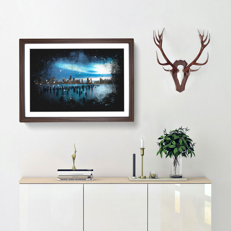 New Jersey Skyline - Picture Frame Graphic Art Print, 24cm H x 33cm W x 2cm D, Walnut Framed