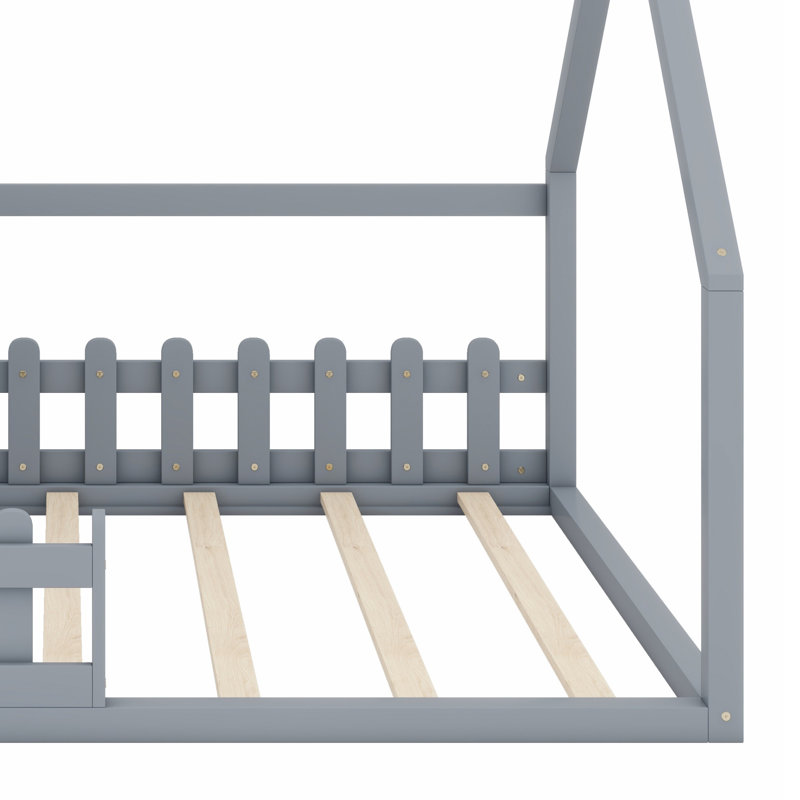 Joli cadre de lit en bois avec fenêtre décorative et clôture, Gray