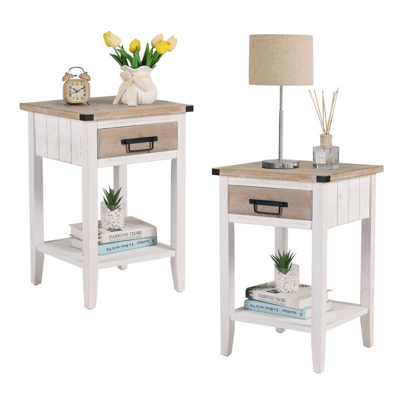 Table de chevet et table de bout en bois massif l 15,7 po Maymona (ensemble de 2)