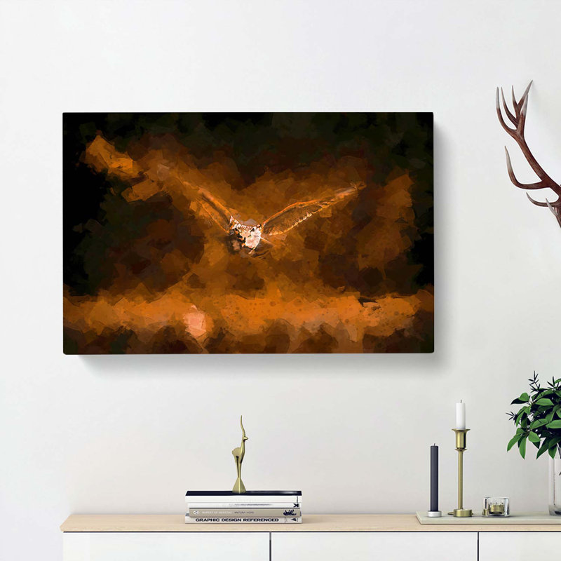 Flying Owl At Dusk In Abstract - Wrapped Canvas Print, 35cm H x 50cm W x 3cm D