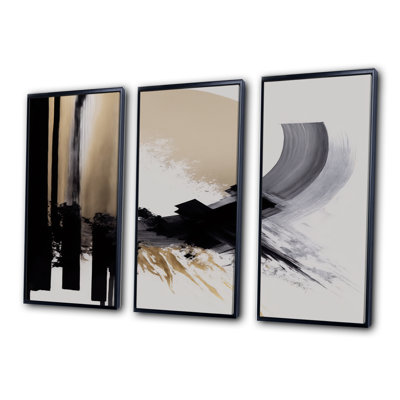 Noir, blanc et or Expression IV - ensemble d'art mural moderne sur toile