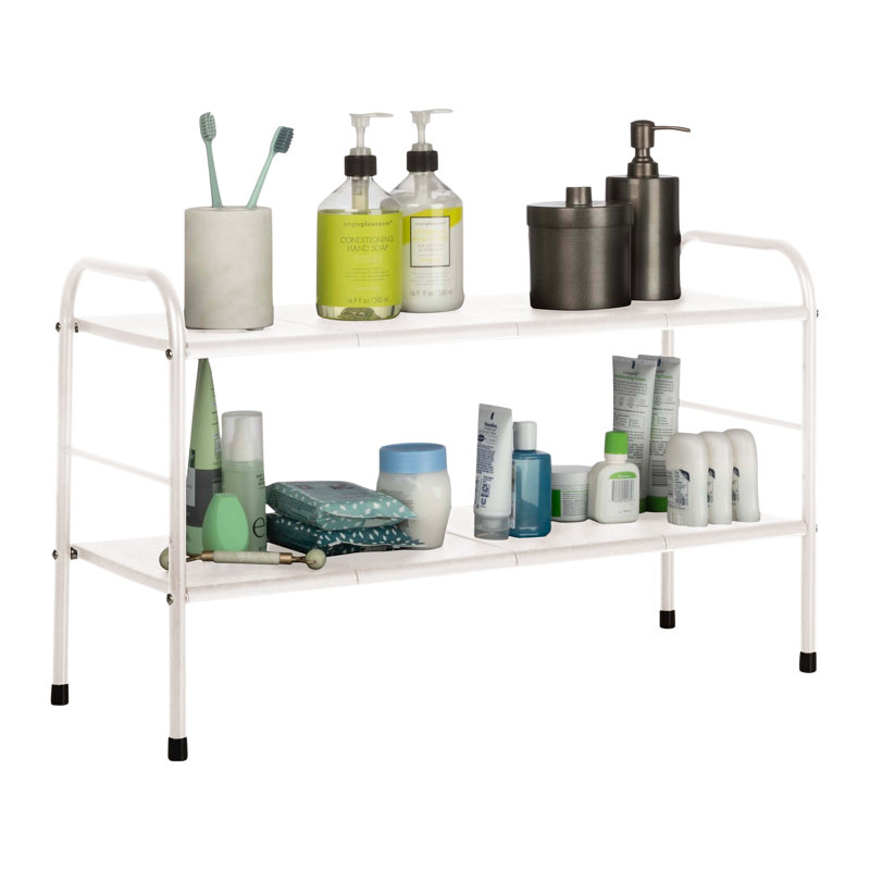 White Adjustable 2-Tier Under Sink Organizer with Removable Panels