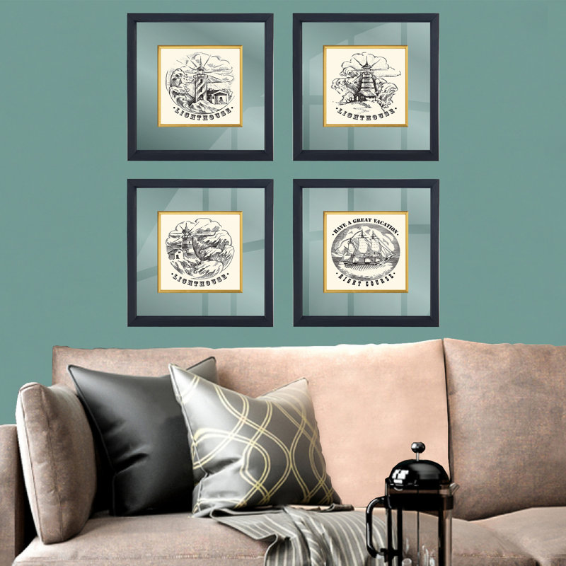 Anonymous - 4 Piece Single Picture Frame Painting Set on Glass