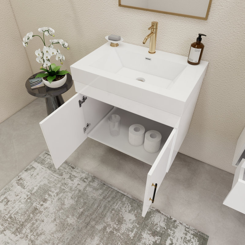 23.6" Wall-Mounted Single Bathroom Vanity Set, Glossy White