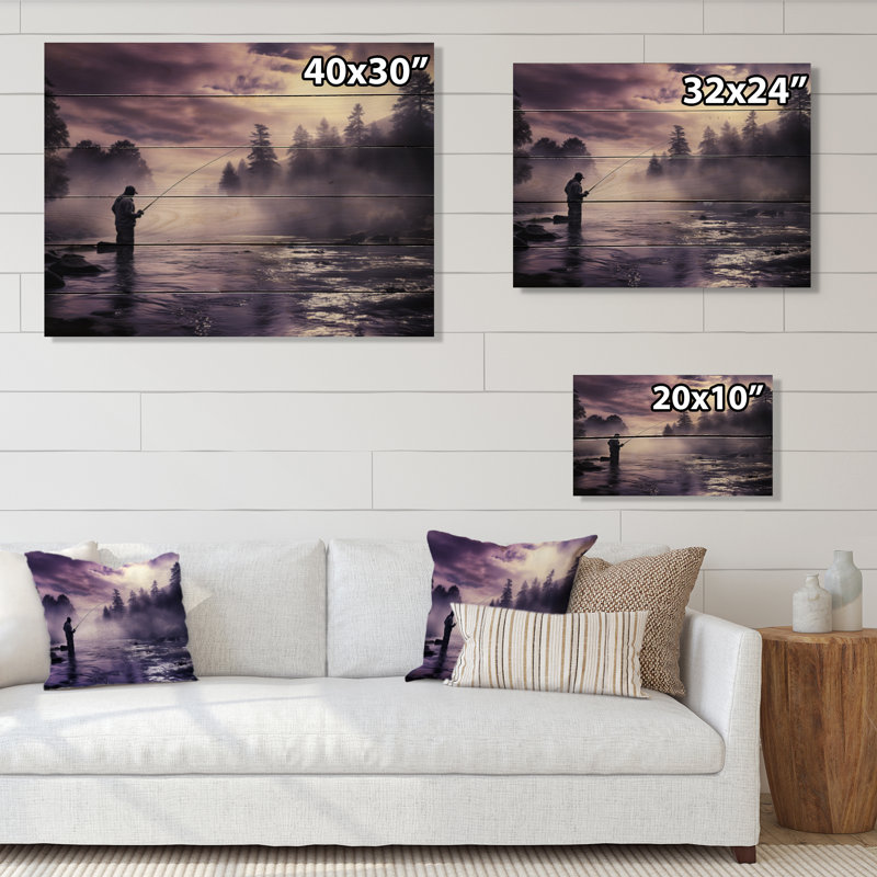 Pêche au lac II - impression sur bois sans cadre, H 10 po x l 20 po x P 0,78 po