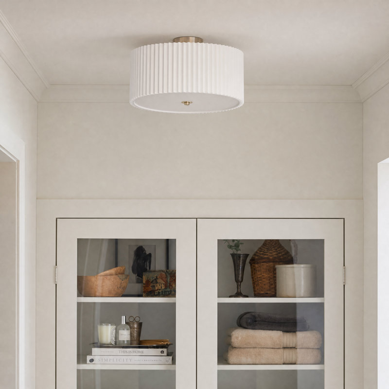 Pelayo Fabric Semi Flush Mount, 9.3" H x 15.75" W x 15.75" D, Nickel