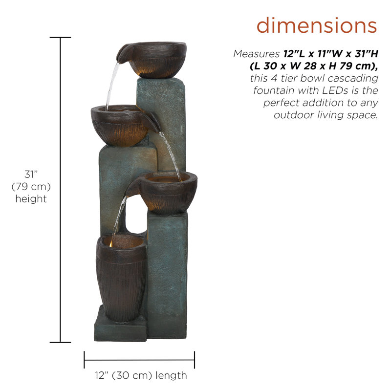 4-Tier Bowls Cascading Fountain with LED Lights