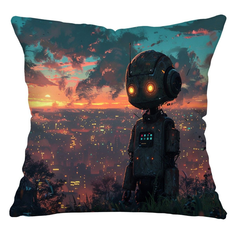 Robot Throw Pillow, Futuristic  Pillows, 26"H x 26"W