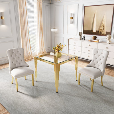 35.43" Contemporary Square Dining Table With Tempered Glass Top And Stainless steel Legs,kitchen table,dining table